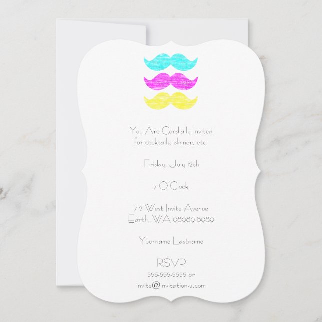 CMY Mustaches (Letterpress style) Einladung (Vorderseite)