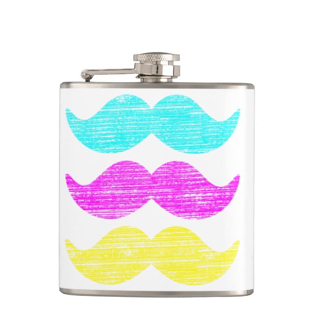 CMY Mustaches (Letterpress style) Flachmann (Vorderseite)