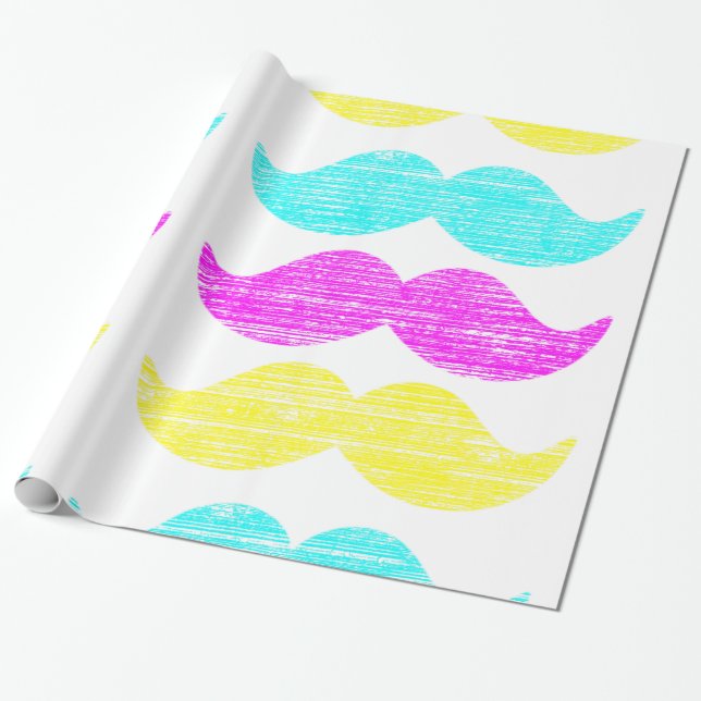 CMY Pop Art Schnurrbart-Muster Geschenkpapier (Ungerollt)