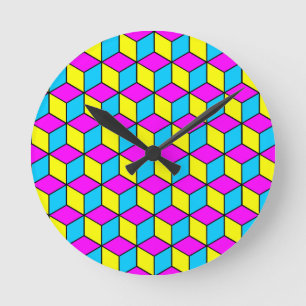 CMYK CUBE, berühmte Würfel Illusion 2 Runde Wanduhr