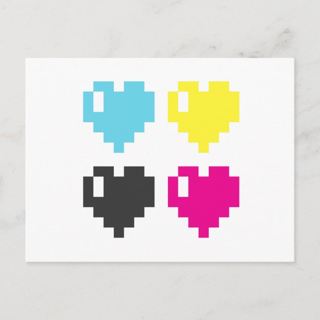 CMYK Pixel Herz-Postkarte Postkarte (Vorderseite)