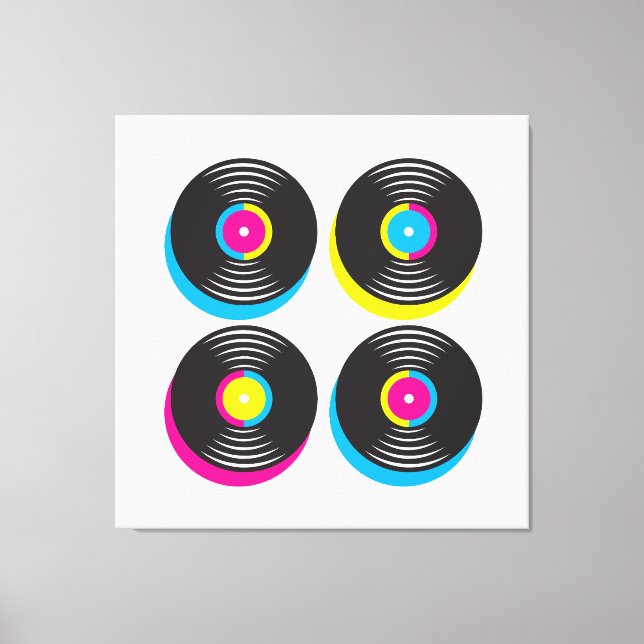 CMYK Pop Art Vinyl Platten 80er Stil helle Farben Leinwanddruck (Vorderseite)