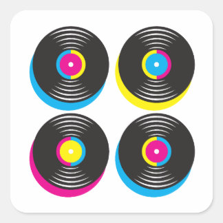CMYK Pop Art Vinyl Platten 80er Stil helle Farben Quadratischer Aufkleber