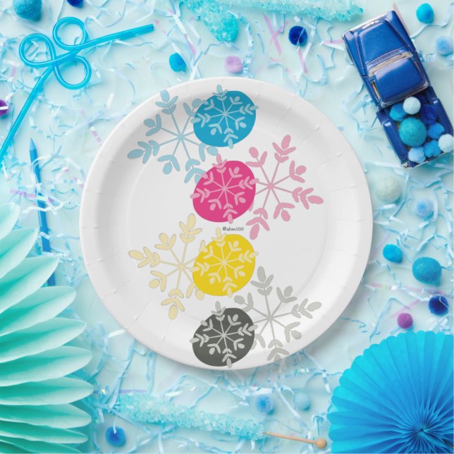 CMYK Snowflakes Pappteller (Party)