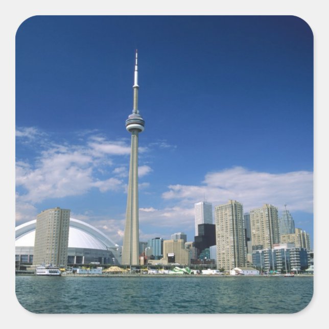 CN Tower and Skydome in Toronto, Ontario, Quadratischer Aufkleber (Vorderseite)