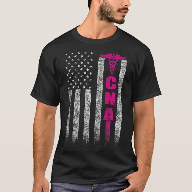 CNA American Flag Patriotic Pride Nurse Zip Hoodie T-Shirt (Vorderseite)