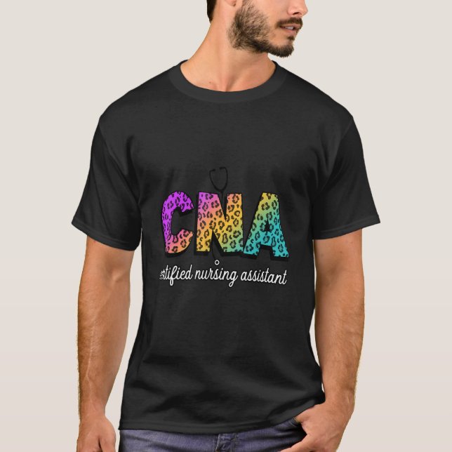 Cna Certified Nursing Assistant Leopard Rainbow Co T-Shirt (Vorderseite)