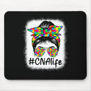 Cna Certified Nursing Istant Messy Bun Autism Awar Mousepad