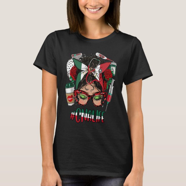 CNA Life Messy Bun Pride Mexican Flag Motheru2019s T-Shirt (Vorderseite)