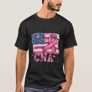 Cna Nurse American Flag Pink Ribbon Brustkrebs T-Shirt