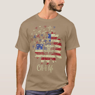 CNA Nurse American Flag Pride Nurse Sunflower Amer T-Shirt