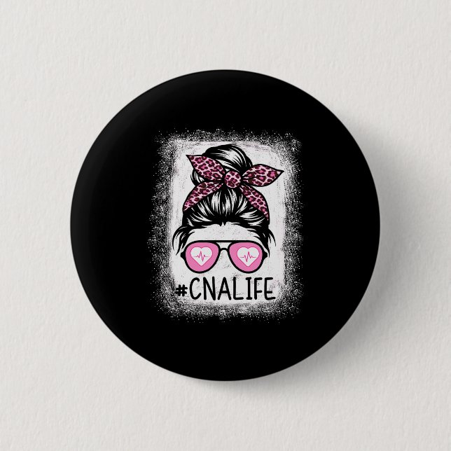 Cna Nurse Life Bleached Shirts Nk Leopard Messy Bu Button (Vorderseite)