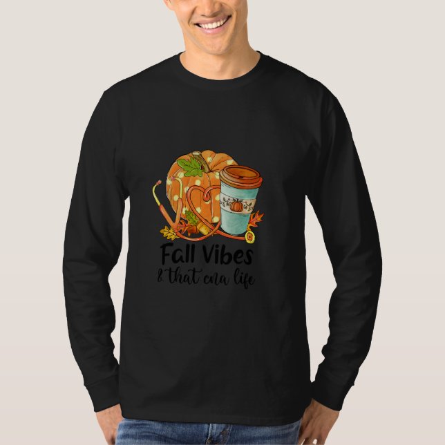 Cna Nurse Life Pumpkin Fall Vibes dankbar T-Shirt (Vorderseite)