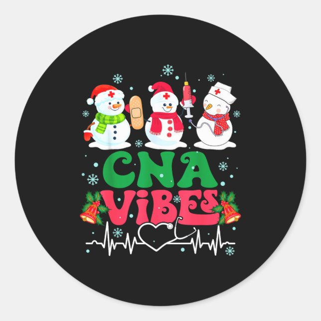 Cna Vibes Nurse Snowman Stethoscope Santa Funny Ch Runder Aufkleber (Vorderseite)