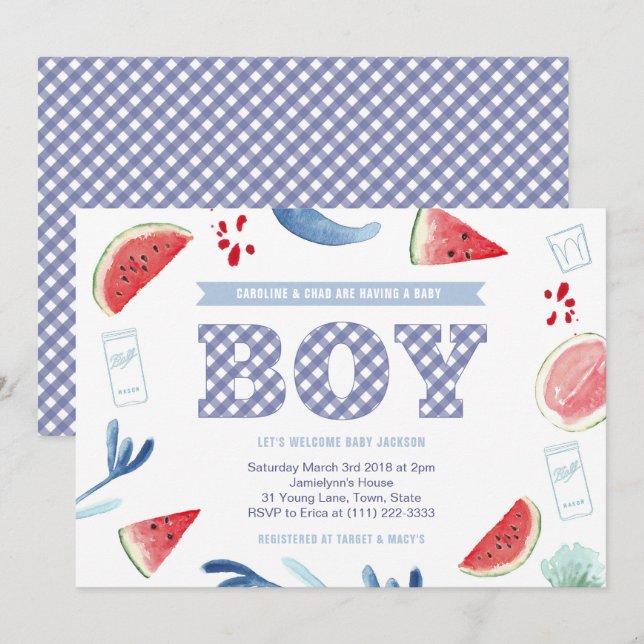 Co-ed Babyq GRILLEN Cookout Kinderdusche für Junge Einladung (Vorne/Hinten)
