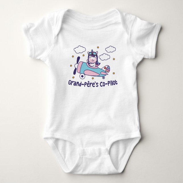 Co-Pilot von Grand-Père - Einhornflugzeug Baby Strampler (Vorderseite)