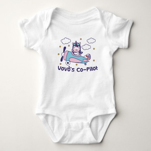 Co-Pilot von Vovô - Unicorn-Flugzeug Baby Strampler (Vorderseite)