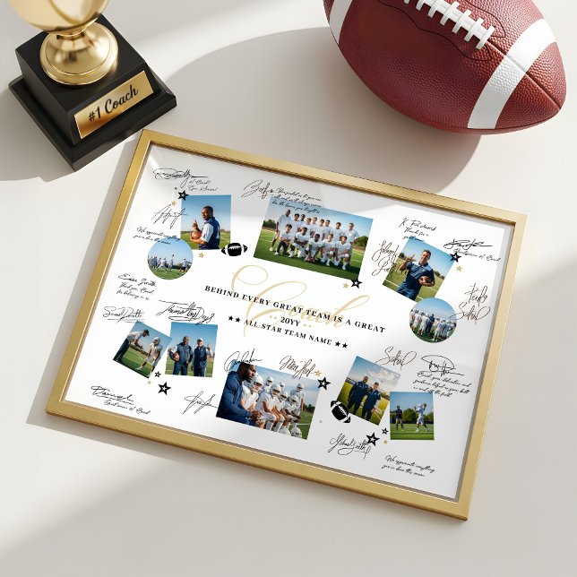 Coach Appreciation Collage Football Team Signature Poster (Coach Appreciation Collage Football Team Signature Poster)