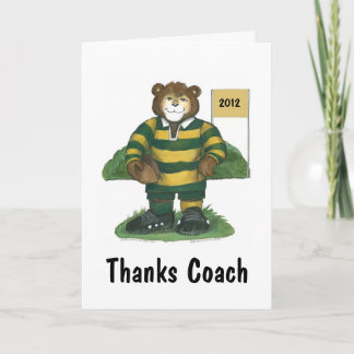 Coach Dankeschön Card, Rugby Bear in Grün und Gold Dankeskarte