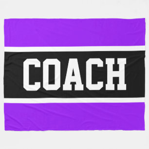 COACH Fette schwarze lila weiße Sportstreifen Fleecedecke