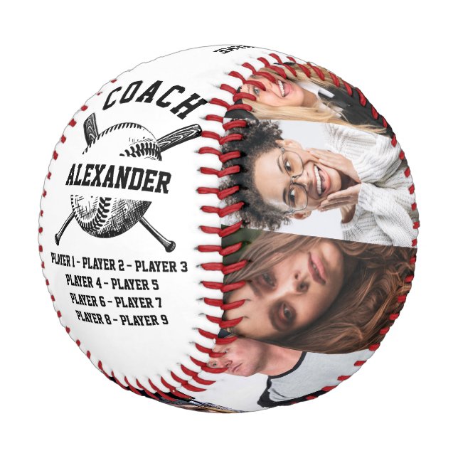 Coach mit Personalisierten 9 Fotos und Spielername Baseball (Schrägansicht)