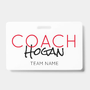 COACH NAME Benutzerdefinierter Text rot schwarzes  Ausweis