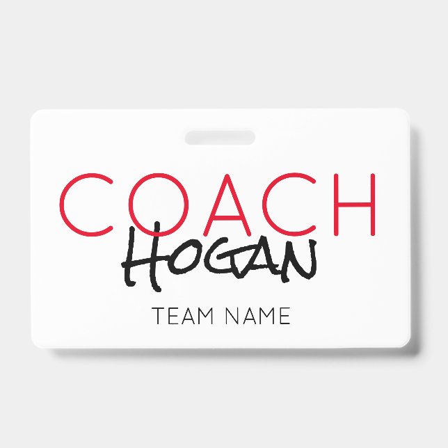 COACH NAME Benutzerdefinierter Text rot schwarzes  Ausweis (Front)