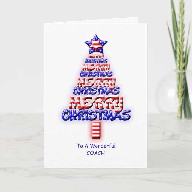 Coach, patriotischer Weihnachtsbaum Feiertagskarte (Vorderseite)