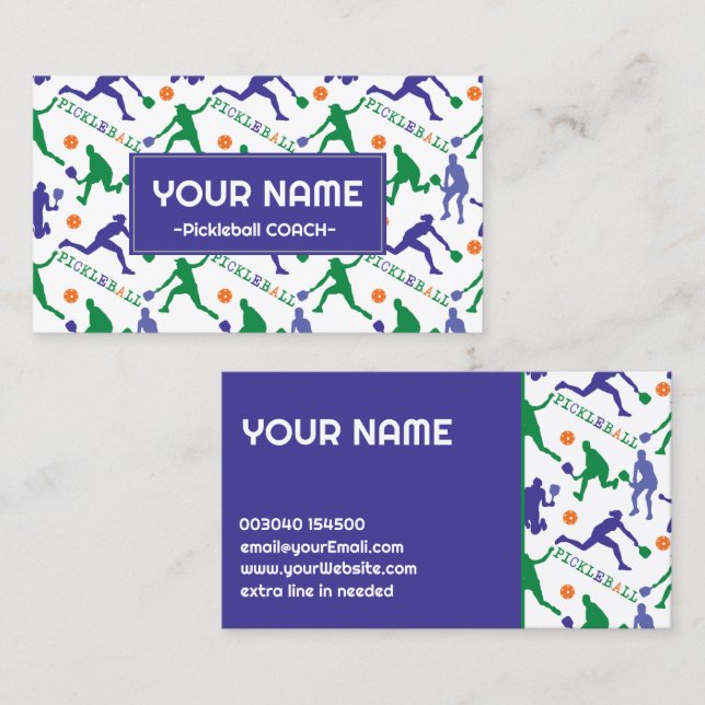 Coach Pickleball-Silhouetten auf weiß Visitenkarte (Vorne/Hinten)