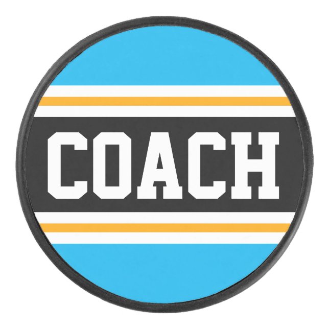 COACH Sky Blue Schwarz-weiß Yellow Hockey Strips Eishockey Puck (Vorderseite)