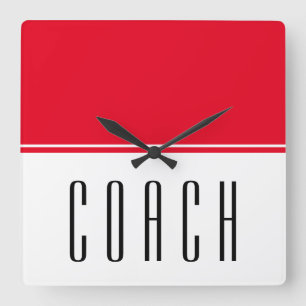 COACH Sporty Fett Hellrot Weißer Farbblock Quadratische Wanduhr