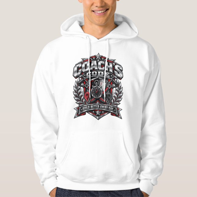 Coach's Code Metallic Fitness Emblem Logo Design Hoodie (Vorderseite)