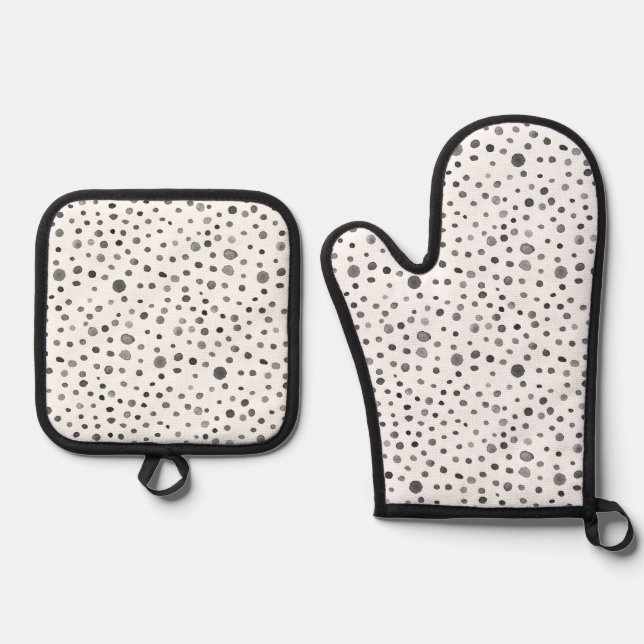 Coal Confetti Wasserfarben Punkte Ofenhandschuh & Topflappen-Set (Vorderseite)
