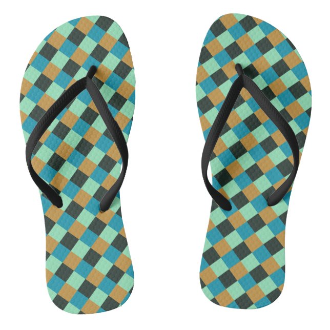 Coal Ochre Aquamarin Green Blue Kariert Flip Flops (Fußbett)