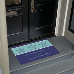 Coasta Modern Navy Aquamarin Monogram Starfish D Fußmatte