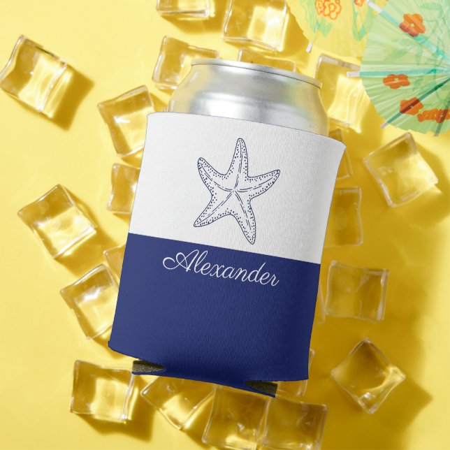 Coasta Moderner Navy Blauer Monogram Starfish Dosenkühler (In Situ Sommer)