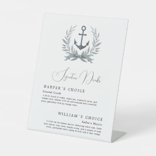 Coastal Anker Signatur Getränke Hochzeitsmenü Sockelschild
