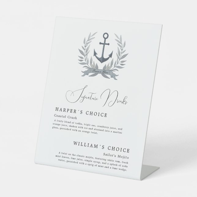 Coastal Anker Signatur Getränke Hochzeitsmenü Sockelschild (Vorderseite)