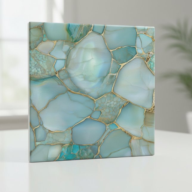 Coastal Aqua Agate Gold Mosaic Fliese (Von Creator hochgeladen)