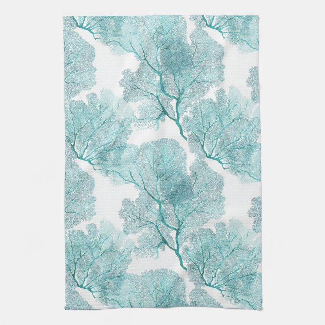 Coastal Aqua Blue Coral Sea Fans Küche Handtücher (Vertikal)