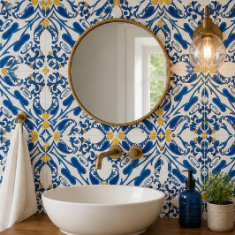 Coastal Arabesque Blue Botanical Mosaic Elegant Fliese