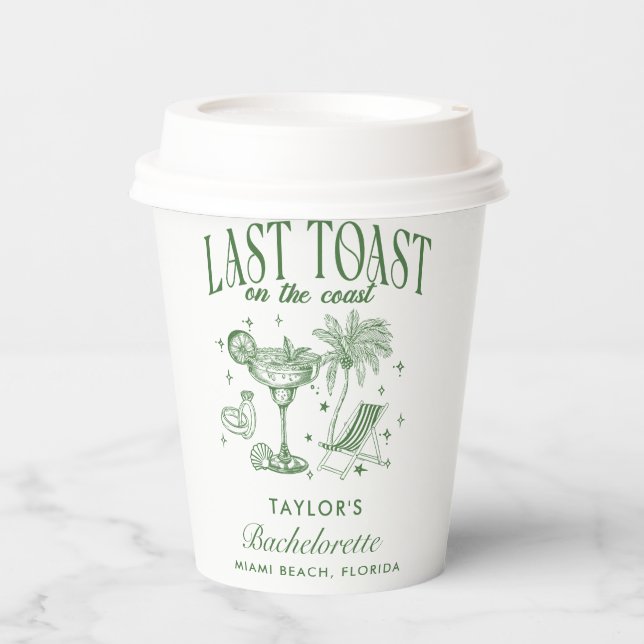 Coastal Bachelorette Moderner Cocktail Party Grün Pappbecher (Vorderseite)