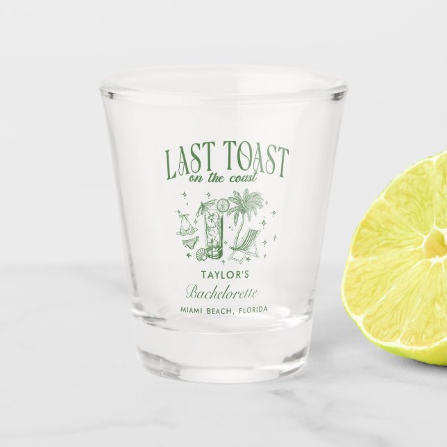 Coastal Bachelorette Moderner Cocktail Party Grün Schnapsglas (Vorderseite)