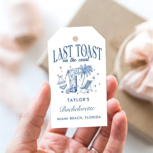 Coastal Bachelorette Modernes Cocktail Party Blau Geschenkanhänger (Von Creator hochgeladen)