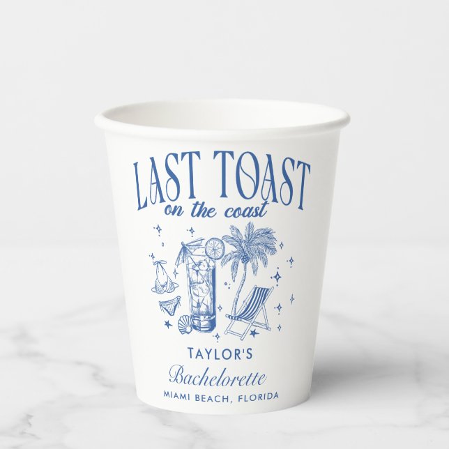 Coastal Bachelorette Modernes Cocktail Party Blau Pappbecher (Vorderseite)
