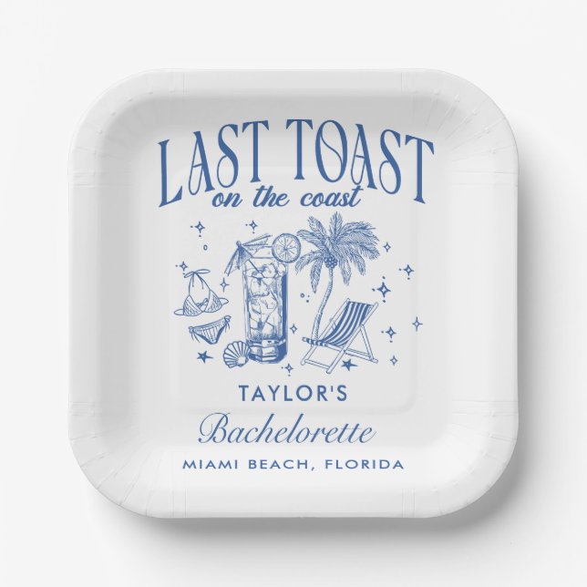 Coastal Bachelorette Modernes Cocktail Party Blau Pappteller (Vorderseite)