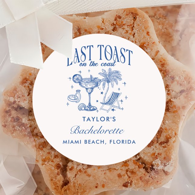 Coastal Bachelorette Modernes Cocktail Party Blau Runder Aufkleber (Von Creator hochgeladen)