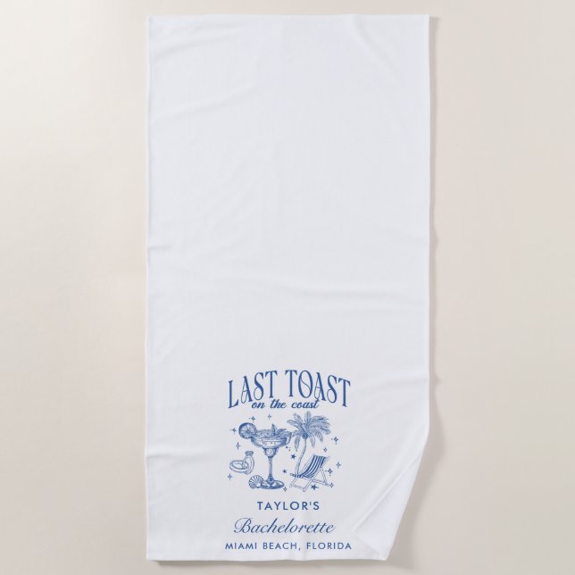 Coastal Bachelorette Modernes Cocktail Party Blau Strandtuch (Vorderseite)