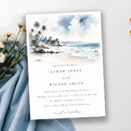 Coastal Bali Beach Palm Tree Hochzeit Wasserfarbe Einladung