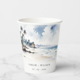 Coastal Bali Beach Palm Tree Hochzeit Wasserfarbe Pappbecher